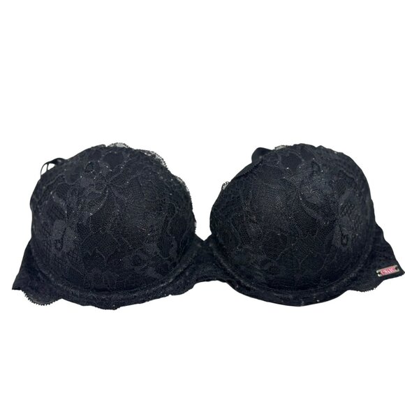 PINK by Victoria’s Secret Push-Up Bra Black with Floral Lace Overlay, 32C Padded - Picture 1 of 4
